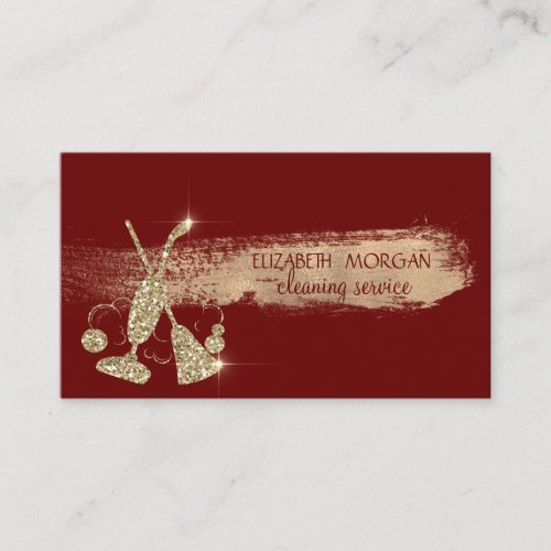 Gold Glitter Vacuum CleanerBroom Red Business Card
