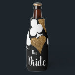 Gold Glitter Vegas Bride Custom Bottle Cooler<br><div class="desc">Class up that long neck with a fully personalized "Bride" can cooler featuring a scatter of card suits in glitzy gold glitter and black with personalized text for the bride's name. Gather the girls to celebrate the bride to be with a weekend in lucky Las Vegas or simply a night...</div>