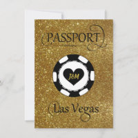 Gold Glitter Vegas Passport Save the Date Card