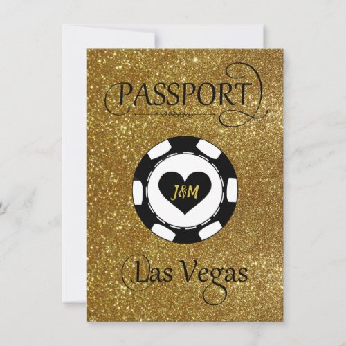 Gold Glitter Vegas Passport Save the Date Card