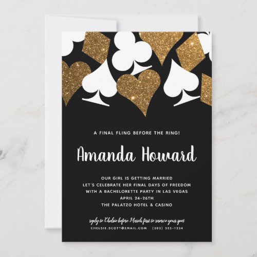 Gold Glitter Vegas Theme Bachelorette Party Invite