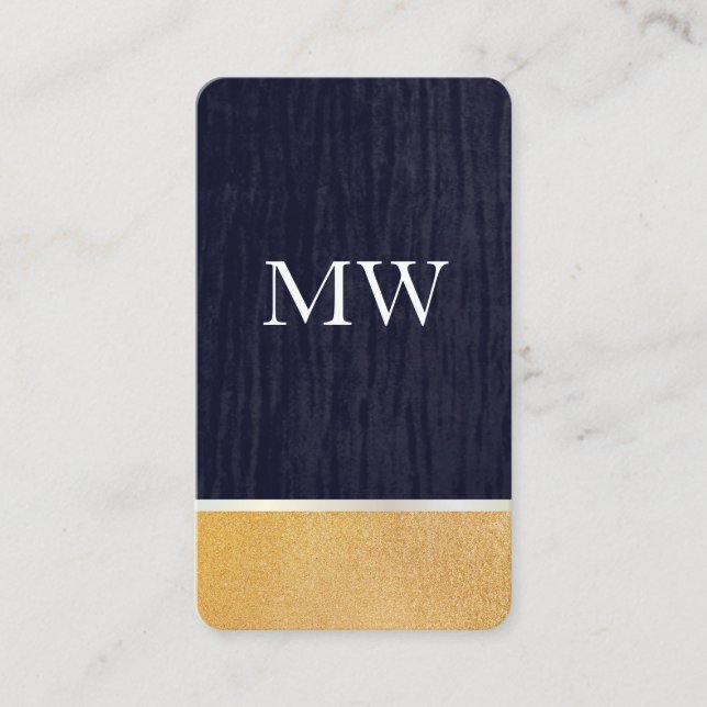 Gold Glitter / Velvet Blue with Monogram Business Card (Front)
