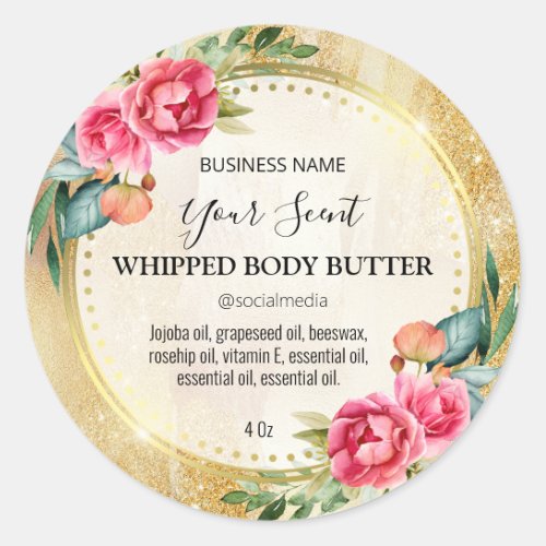 Gold Glitter Vintage Design Body Butter Labels