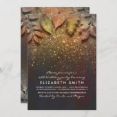 Gold Glitter Vintage Fall Leaves Birthday Party Invitation (Front/Back)