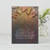Gold Glitter Vintage Fall Leaves Birthday Party Invitation (Standing Front)