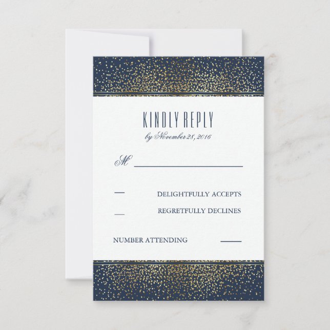 Gold Glitter Vintage Navy Wedding RSVP Cards (Front)