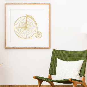 Gold Glitter Vintage Unicycle Bike Minimalist Poster