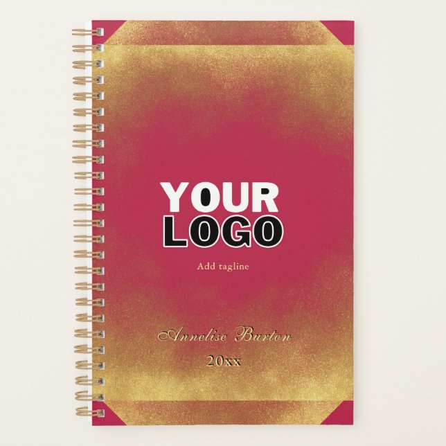 Gold Glitter Viva Magenta Custom Logo Slogan Name Planner (Front)
