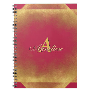 Gold Glitter Viva Magenta Fab Custom Name Monogram Notebook