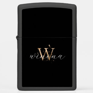 Gold Glitter W Initial Script Name Modern Elegant Zippo Lighter