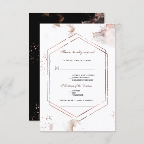 Gold Glitter Washes Frame Song Request Wedding RSVP Card