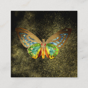 ** Gold Glitter . Watercolor Gilded Gold Butterfly Square Business Card