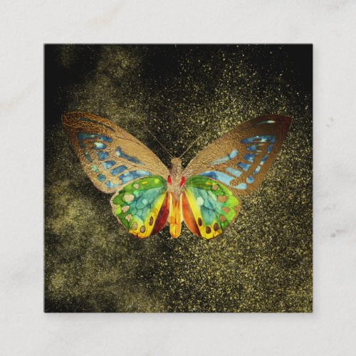  Gold Glitter  Watercolor Gilded Gold Butterfly Square Business Card