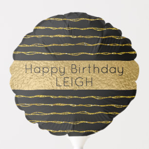 Gold Glitter Wavy Lines Birthday Balloon