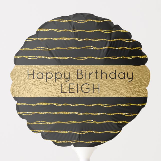 Gold Glitter Wavy Lines Birthday Balloon (Front)
