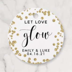 LET LOVE GLOW wedding stickers personalised names candles sparklers rustic S21 