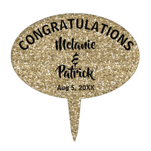 Gold Glitter Wedding Congratulations Cake Topper