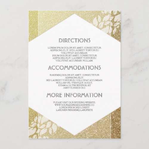 Gold Glitter Wedding Details - Information Enclosure Card - Vintage yet modern gold glitter wedding insert with directions, accommodations and other information for your wedding guests