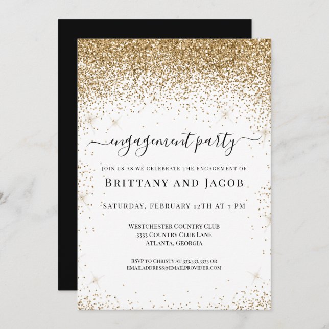 Gold Glitter Wedding Engagement Party Invitation (Front/Back)