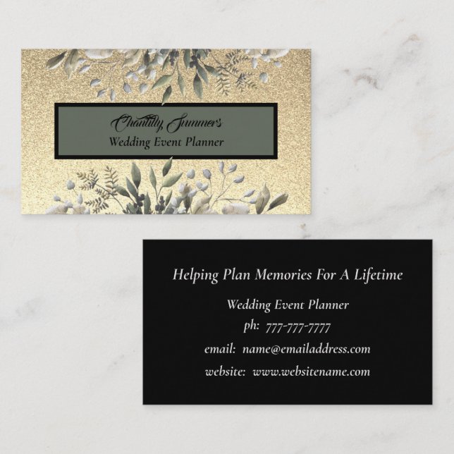 Gold Glitter Wedding Event Planner Business Card (Front/Back)