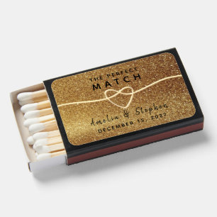 Gold Glitter Wedding Favor Matchboxes