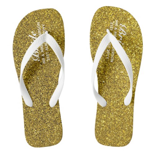 Gold Glitter Wedding Flipflops BRIDE Bridal Party