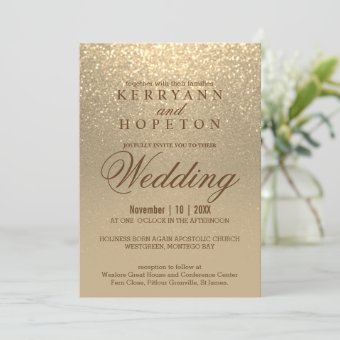 Gold Glitter Wedding Invitation | Zazzle