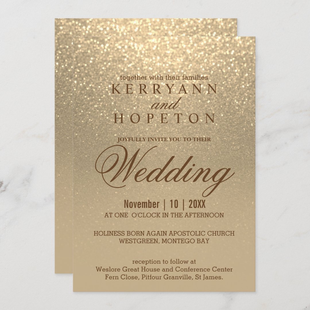 Gold Glitter Wedding Invitation | Zazzle