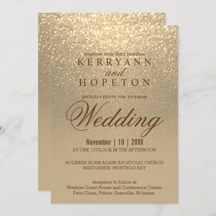 Gold Glitter Wedding Invitation | Zazzle