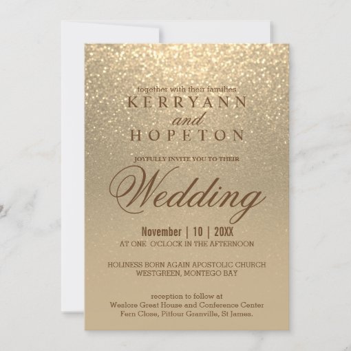 Gold Glitter Wedding Invitation | Zazzle