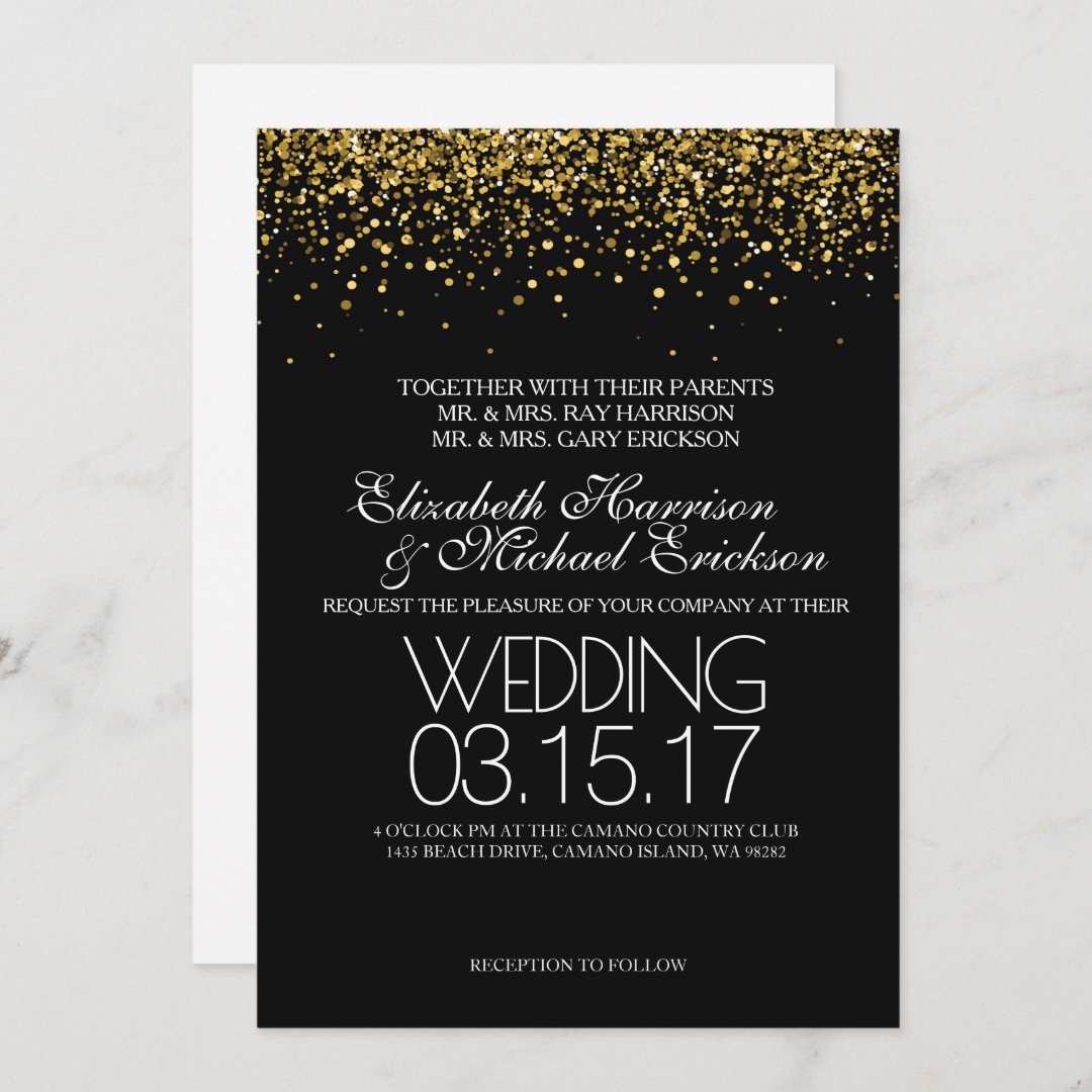 Gold Glitter Wedding Invitation | Zazzle