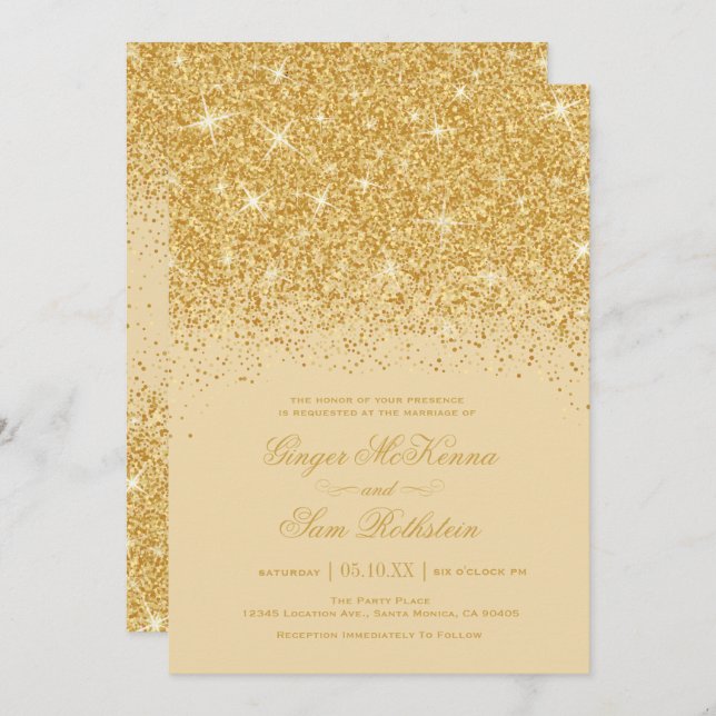 Gold Glitter Wedding Invitations (Front/Back)