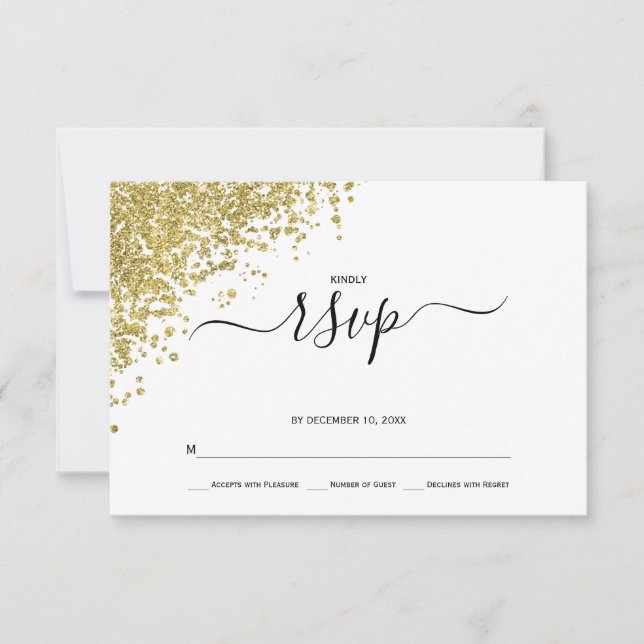 Gold Glitter Wedding RSVP Card (Front)