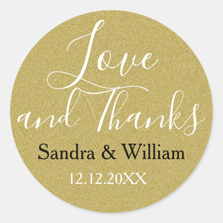 Gold Glitter Wedding Thank You Favor Classic Round Sticker Zazzle 7219