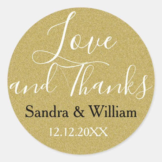 Gold Glitter Wedding Thank You Favor Classic Round Sticker (Front)