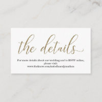 Gold Glitter Wedding Website Info Enclosure Card