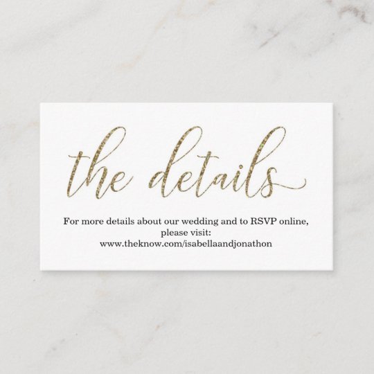gold glitter wedding website info enclosure card wedding info cards