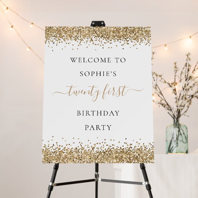 Gold Glitter Welcome 21st Birthday Party Foam Board (In Situ (Stand))