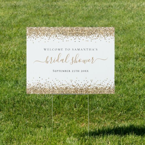 Gold Glitter Welcome to Bridal Shower Name Date Sign