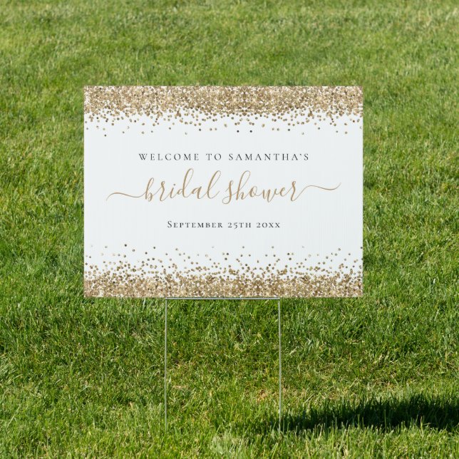 Gold Glitter Welcome to Bridal Shower Name Date Sign (Insitu)