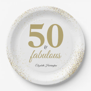 Gold Glitter White 50 And Fabulous Birthday Paper Plates