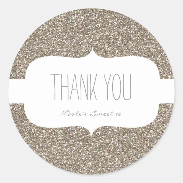 Gold Glitter White Birthday Party Favor Sticker (Front)