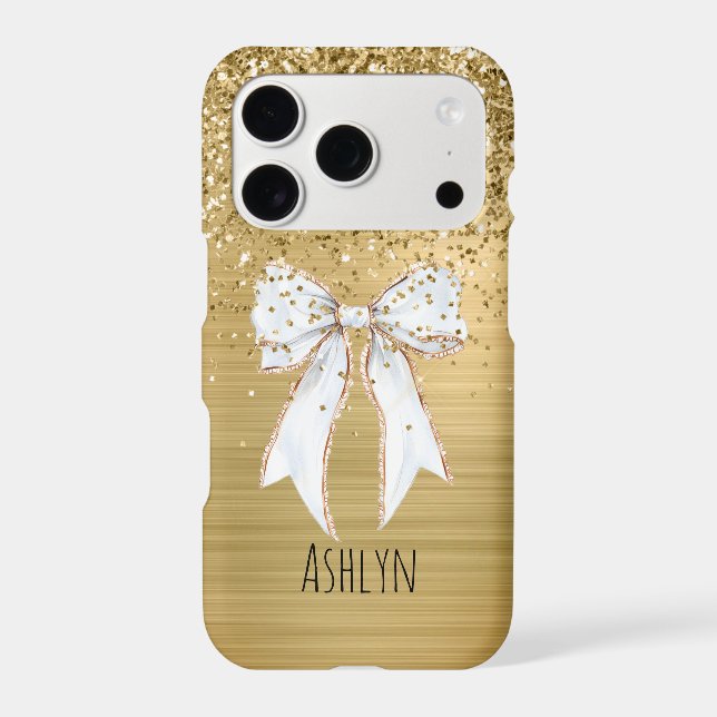 Gold Glitter White Bow iPhone Case (Back)