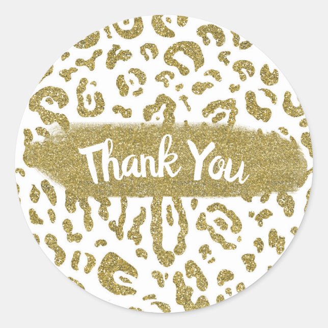 Gold Glitter White Cheetah Leopard Animal Print Classic Round Sticker (Front)