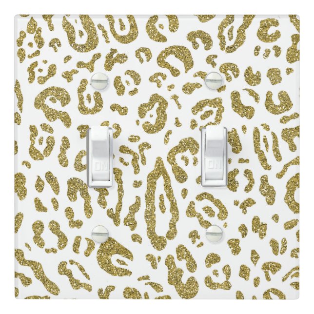 Gold Glitter White Cheetah Leopard Animal Print  Light Switch Cover (In Situ)