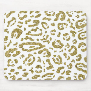 Gold Glitter White Cheetah Leopard Animal Print Mouse Pad