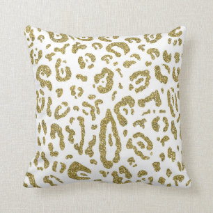 Gold Glitter White Cheetah Leopard Animal Print Throw Pillow