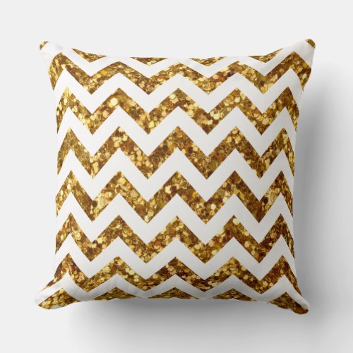 Gold Glitter White Chevron Modern Throw Pillow 20