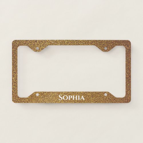 Gold Glitter White Custom Name Elegant Cute Ombre License Plate Frame