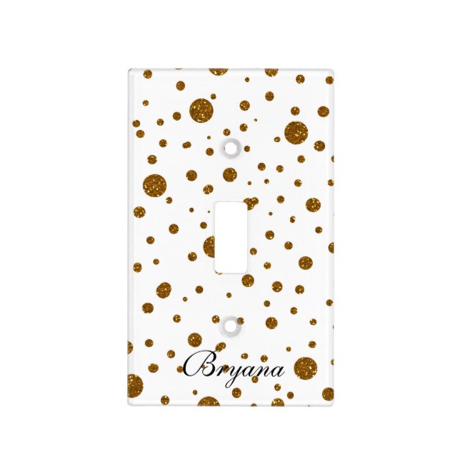 Gold Glitter & White Dots Light Switch Cover (Front)